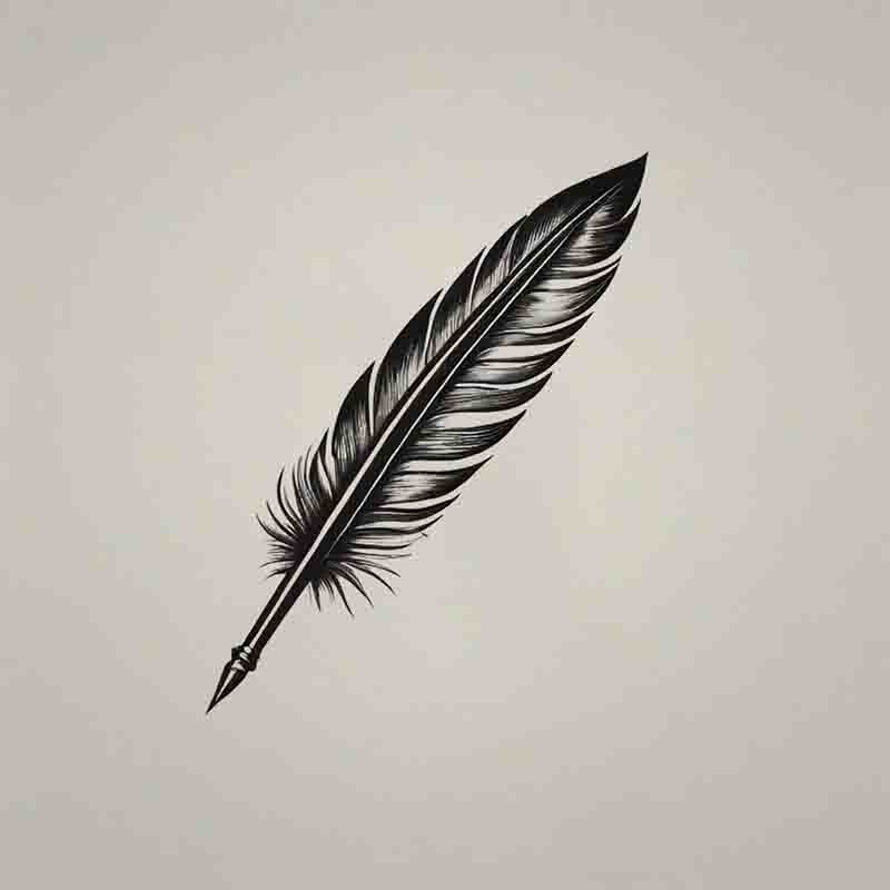 A detailed drawing of a German American feather pen resting on a clean white background, showcasing its elegant design and texture.